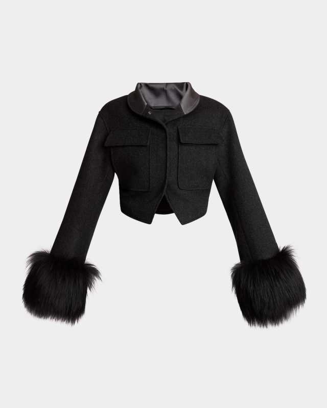 Sheep Shearling Cuffs Cropped Jacket